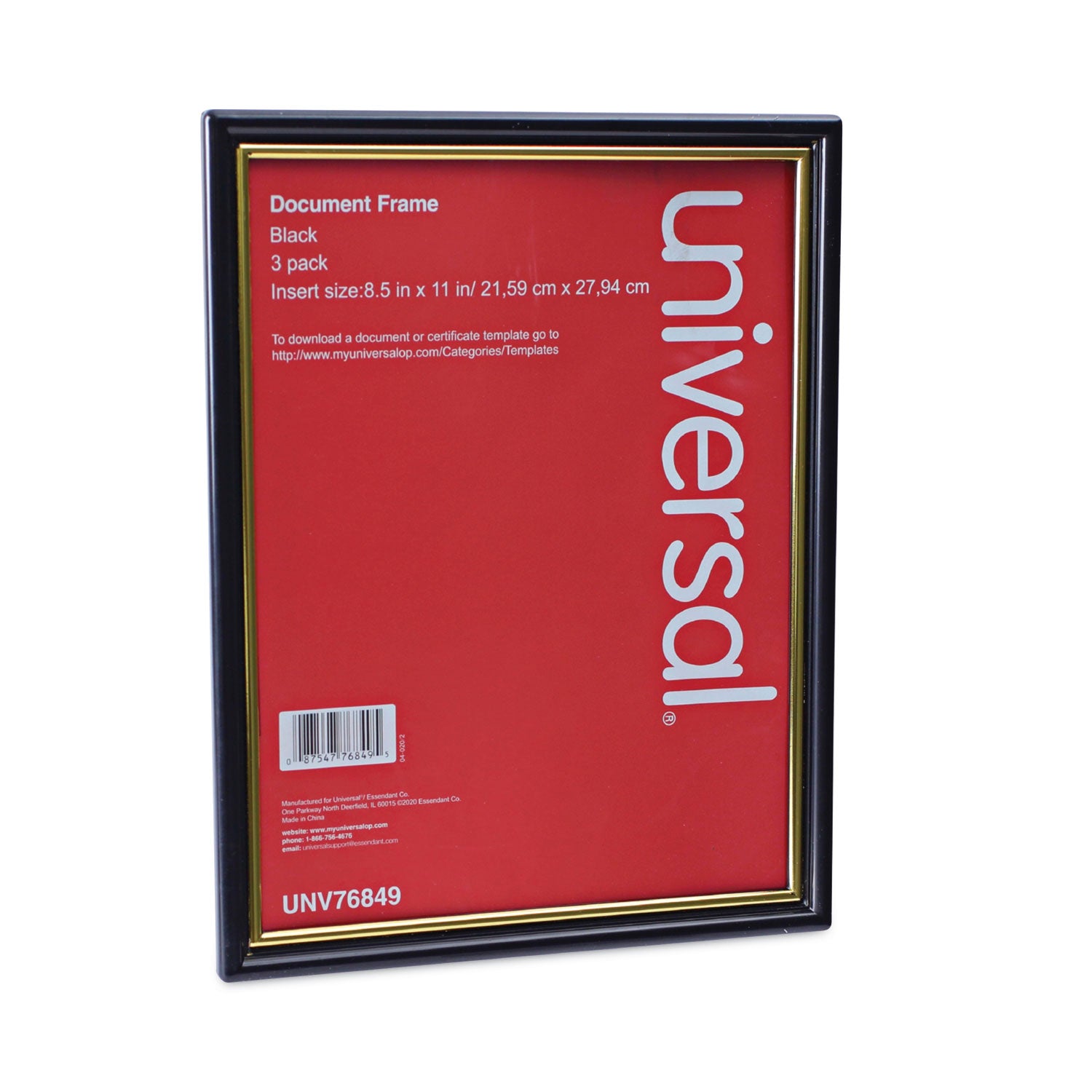 All Purpose Document Frame, 8.5 x 11 Insert, Black/Gold, 3/Pack - 