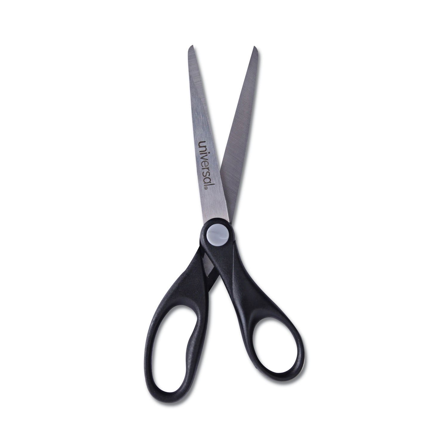 Stainless Steel Office Scissors, Pointed Tip, 7" Long, 3" Cut Length, Black Straight Handle - 