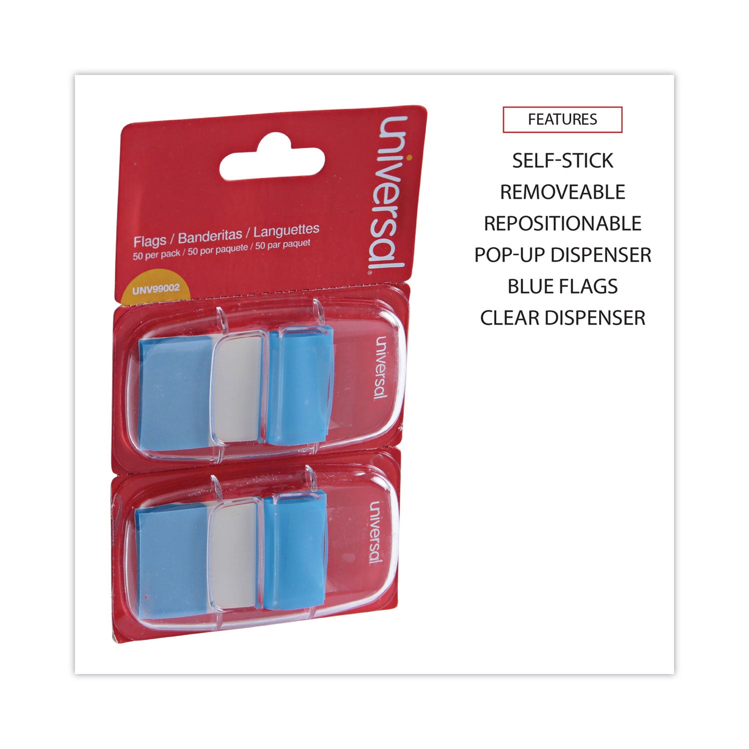 Page Flags, Blue, 50 Flags/Dispenser, 2 Dispensers/Pack - 