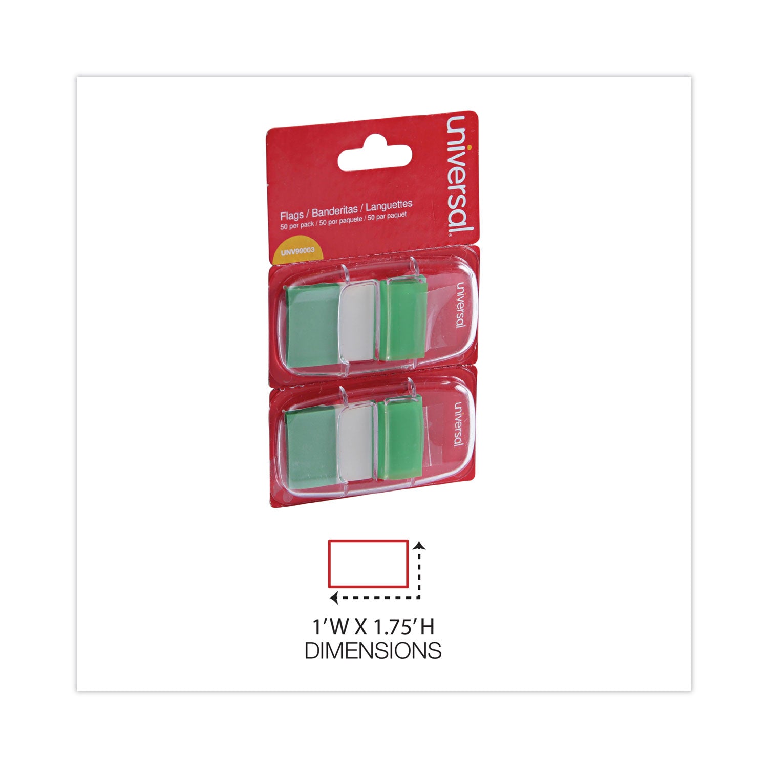 Page Flags, Green, 50 Flags/Dispenser, 2 Dispensers/Pack - 