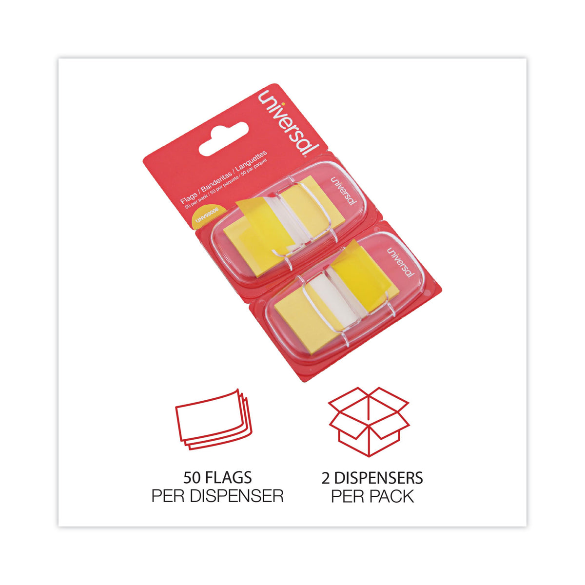 Page Flags, Yellow, 50 Flags/Dispenser, 2 Dispensers/Pack