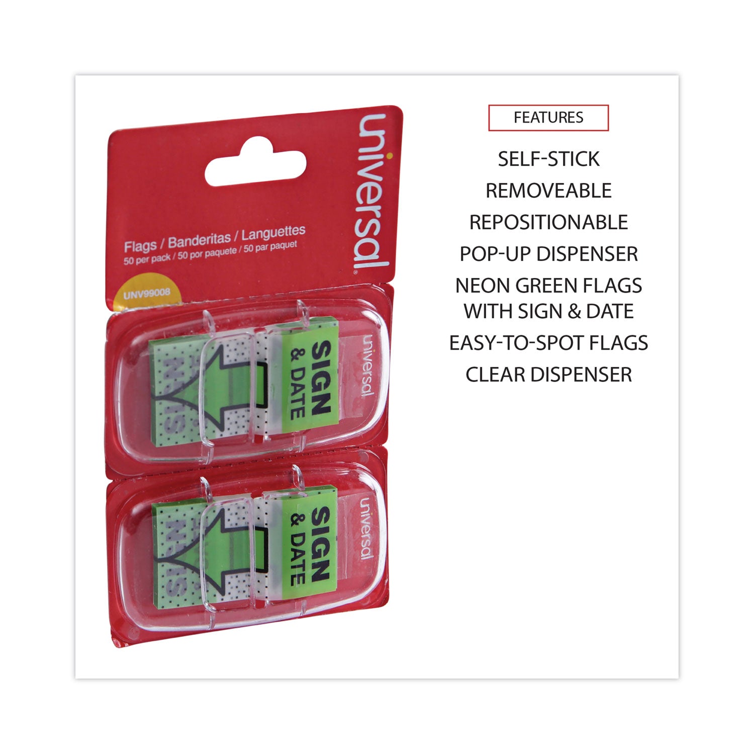 Deluxe Message Arrow Flags, "Sign and Date", Green, 100/Pack