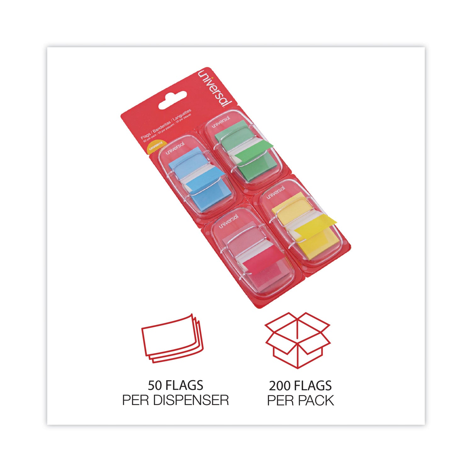 Deluxe Pop-Up Page Flags, 1 x 1.75, Four Assorted Colors, 50 Flags/Dispenser, 4 Dispensers/Pack