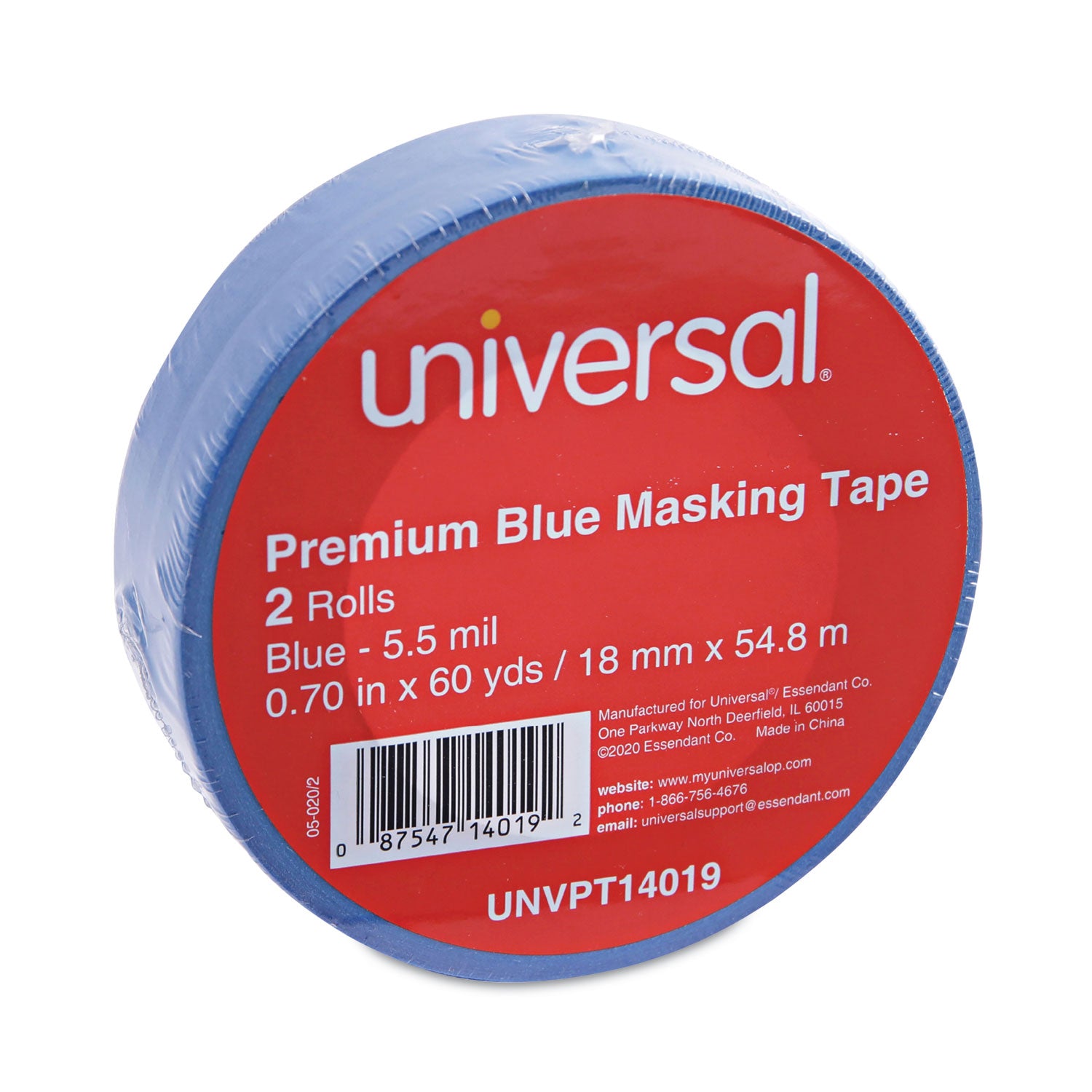 Premium Blue Masking Tape with UV Resistance, 3" Core, 18 mm x 54.8 m, Blue, 2/Pack - 