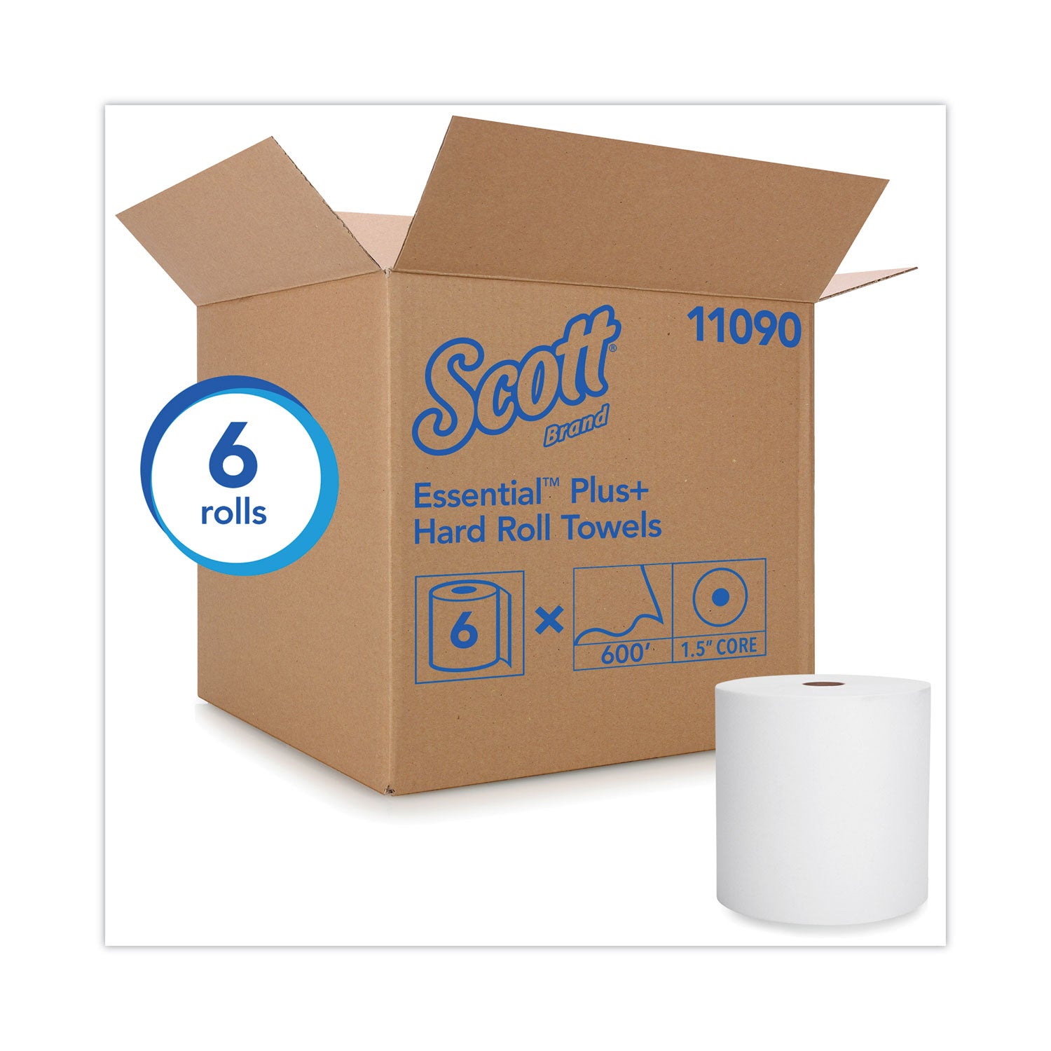 Hard Roll Paper Towels with Premium Absorbency Pockets, 1-Ply, 8" x 600 ft, 1.5" Core, White, 6 Rolls/Carton - 