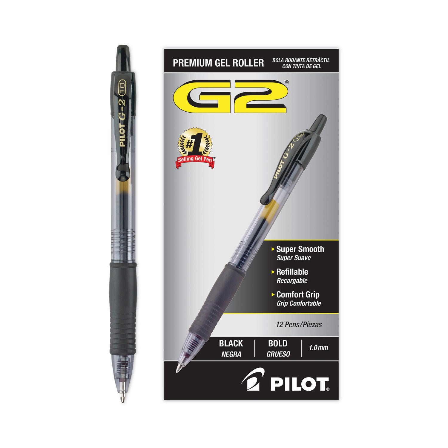 G2 Premium Gel Pen, Retractable, Bold 1 mm, Black Ink, Smoke/Black Barrel, Dozen