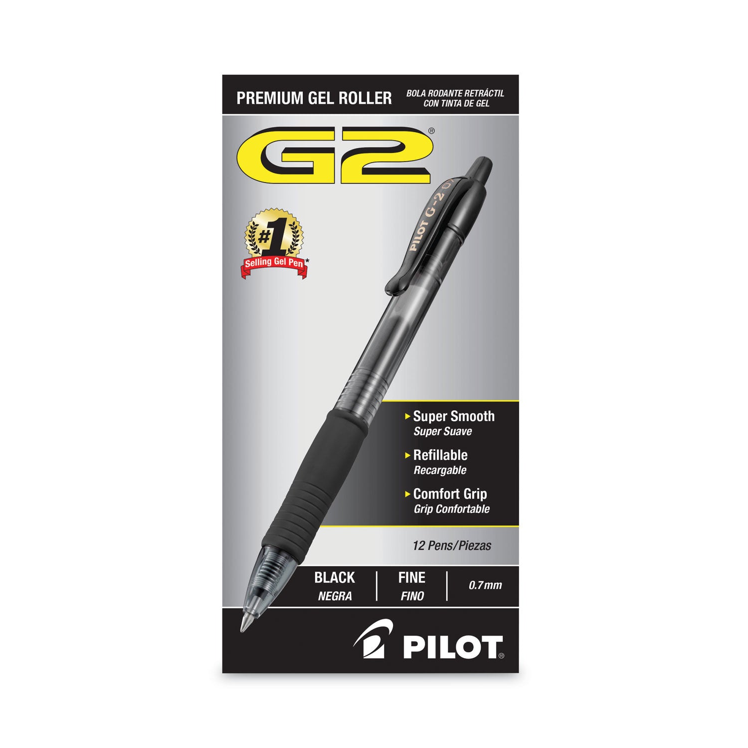 G2 Premium Gel Pen, Retractable, Fine 0.7 mm, Black Ink, Smoke/Black Barrel, Dozen
