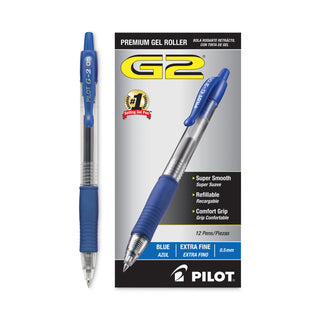 G2 Premium Gel Pen, Retractable, Extra-Fine 0.5 mm, Blue Ink, Smoke/Blue Barrel, Dozen