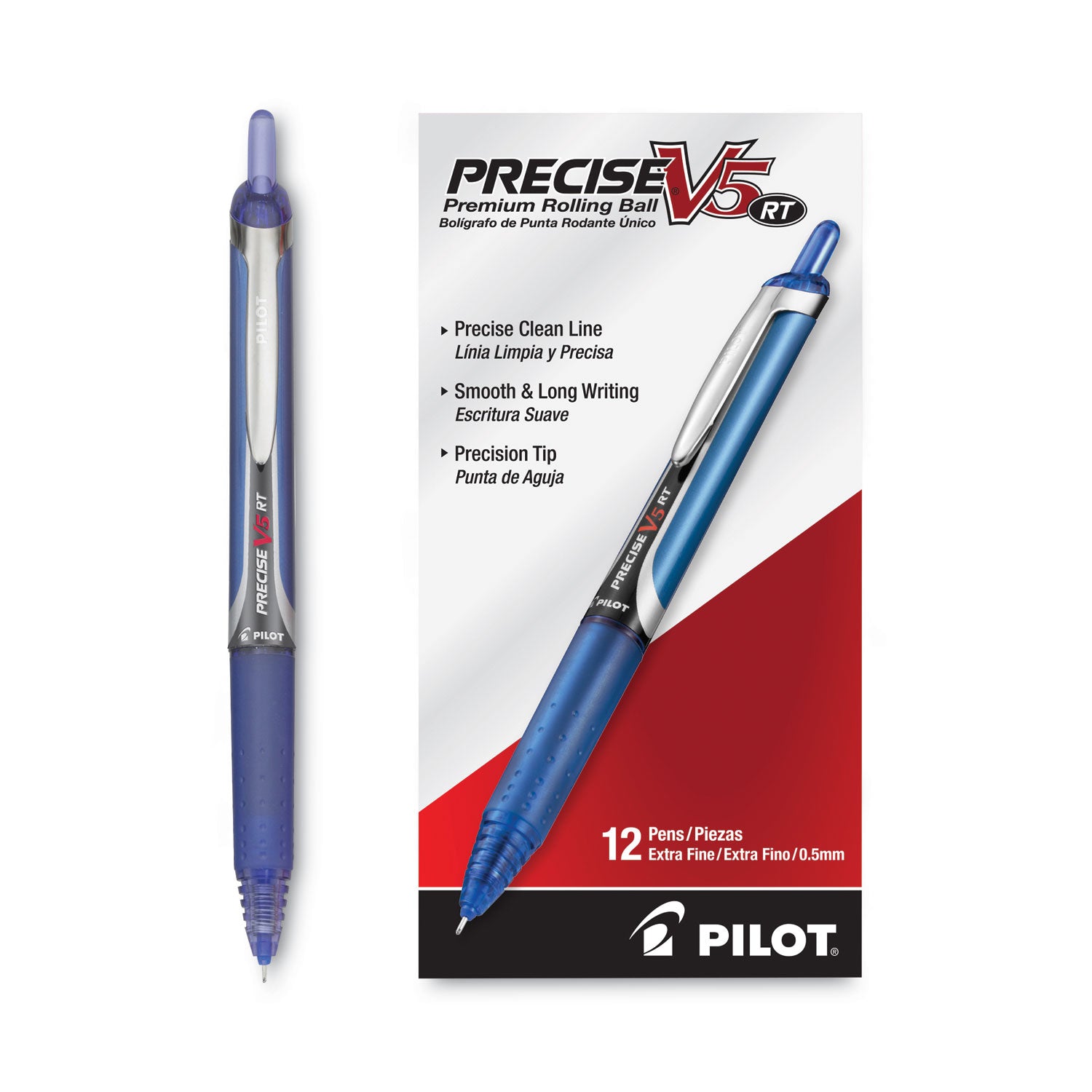 Precise V5RT Roller Ball Pen, Retractable, Extra-Fine 0.5 mm, Blue Ink, Blue Barrel