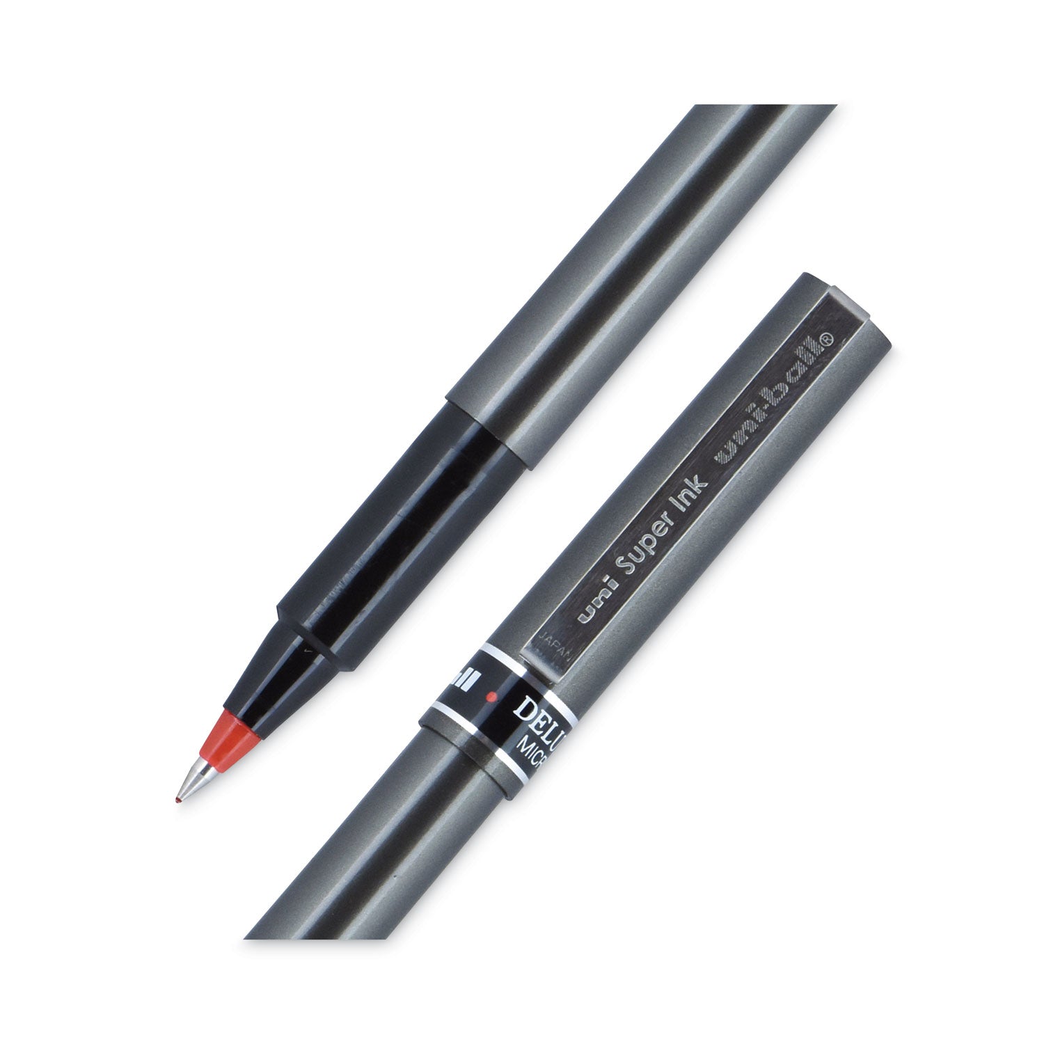 deluxe-roller-ball-pen-stick-extra-fine-05-mm-red-ink-metallic-gray-black-red-barrel-dozen_ubc60026 - 4