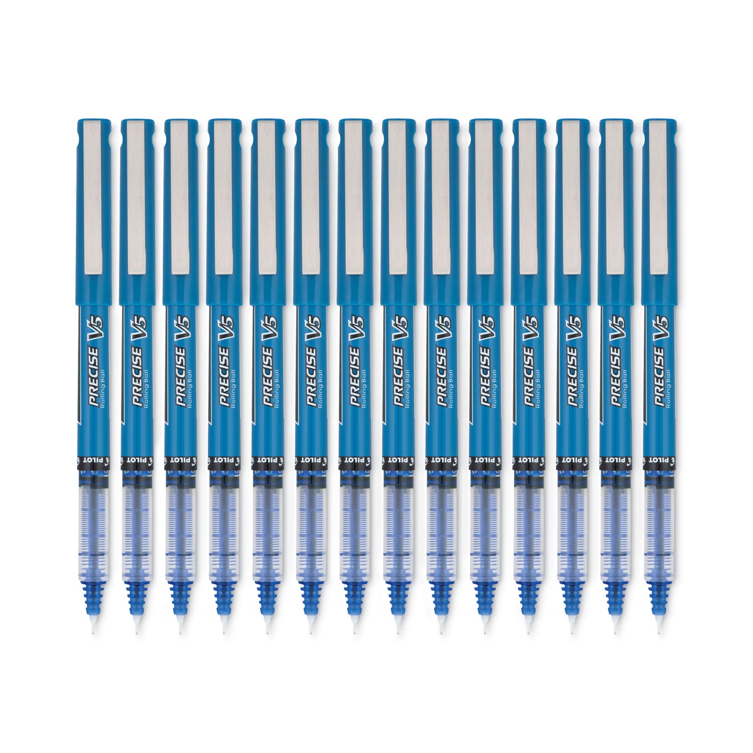 Precise V5 Roller Ball Pen, Stick, Extra-Fine 0.5 mm, Blue Ink, Blue/Clear Barrel, Dozen