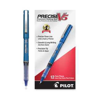 Precise V5 Roller Ball Pen, Stick, Extra-Fine 0.5 mm, Blue Ink, Blue/Clear Barrel, Dozen