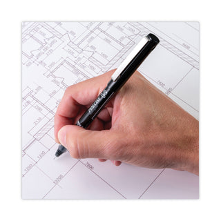 Precise V5 Roller Ball Pen, Stick, Extra-Fine 0.5 mm, Black Ink, Black/Clear Barrel, Dozen