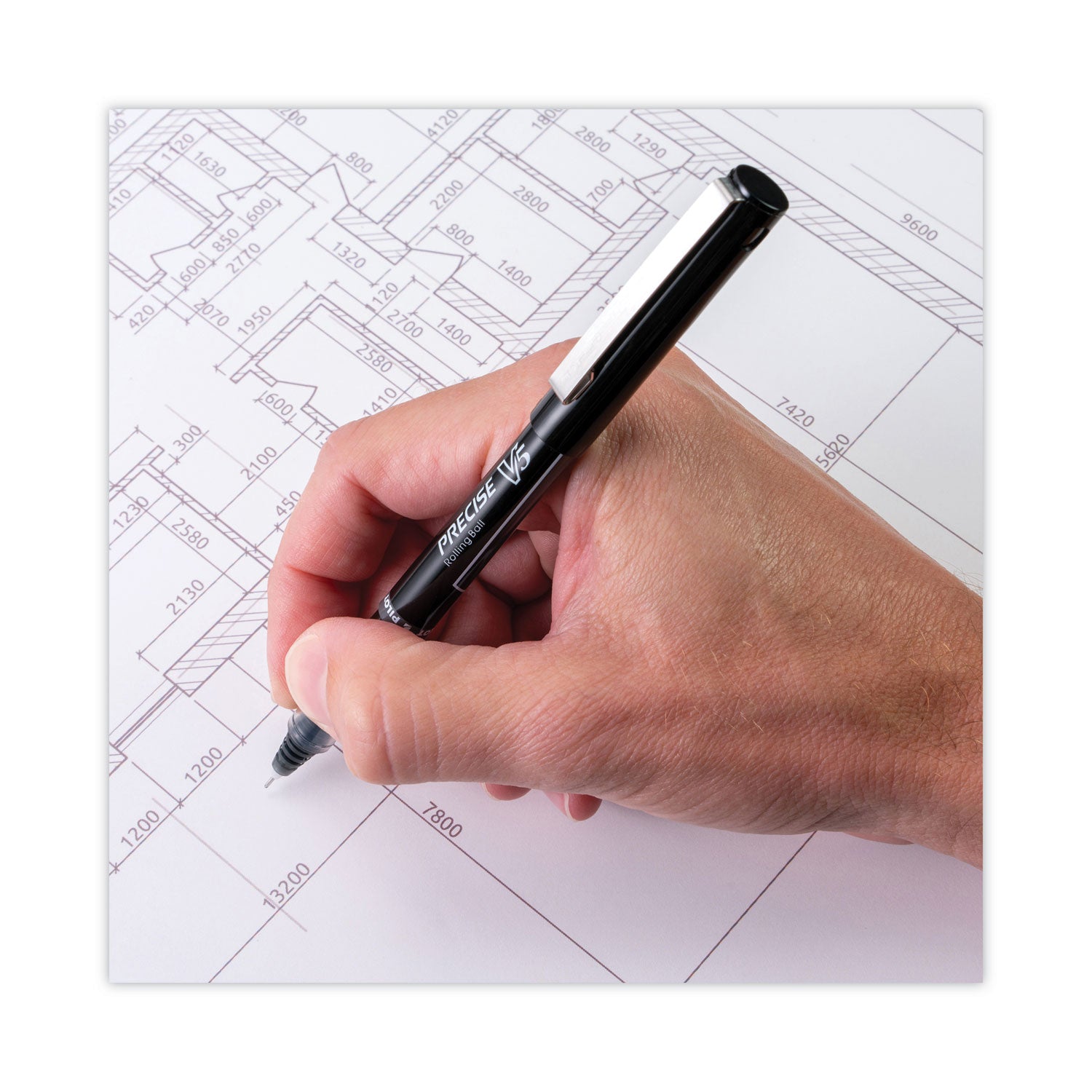 Precise V5 Roller Ball Pen, Stick, Extra-Fine 0.5 mm, Black Ink, Black/Clear Barrel, Dozen