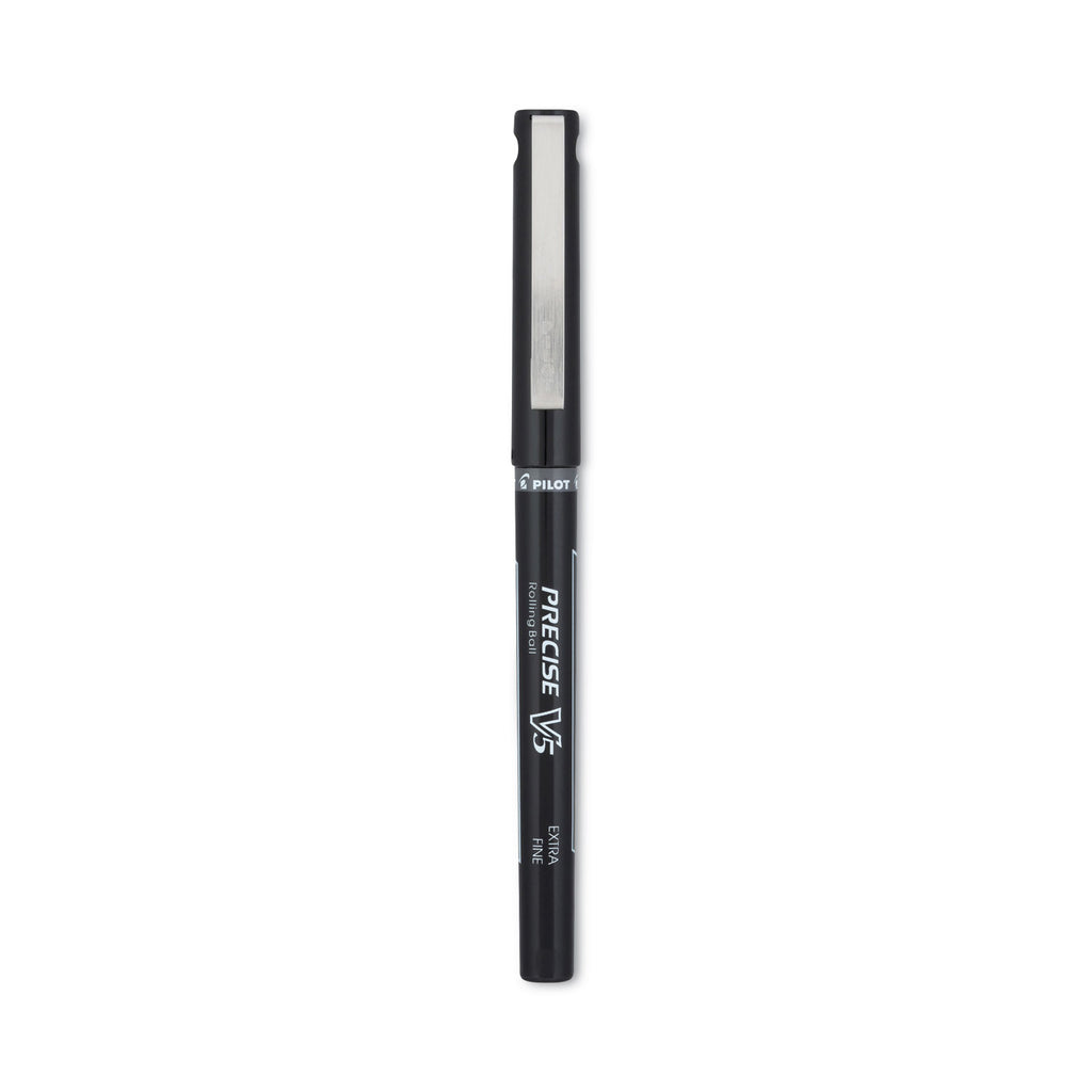 Precise V5 Roller Ball Pen, Stick, Extra-Fine 0.5 mm, Black Ink, Black/Clear Barrel, Dozen