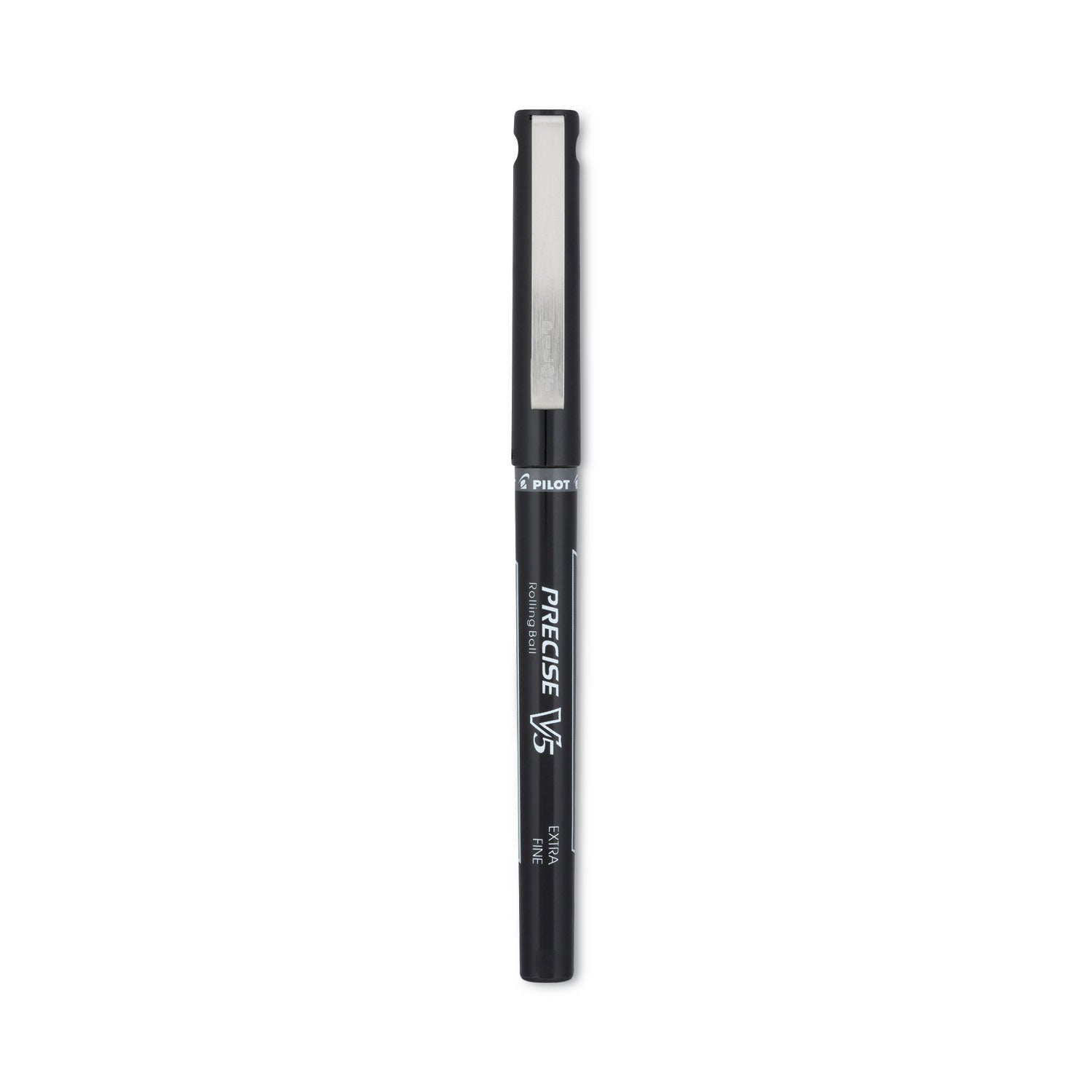 Precise V5 Roller Ball Pen, Stick, Extra-Fine 0.5 mm, Black Ink, Black/Clear Barrel, Dozen
