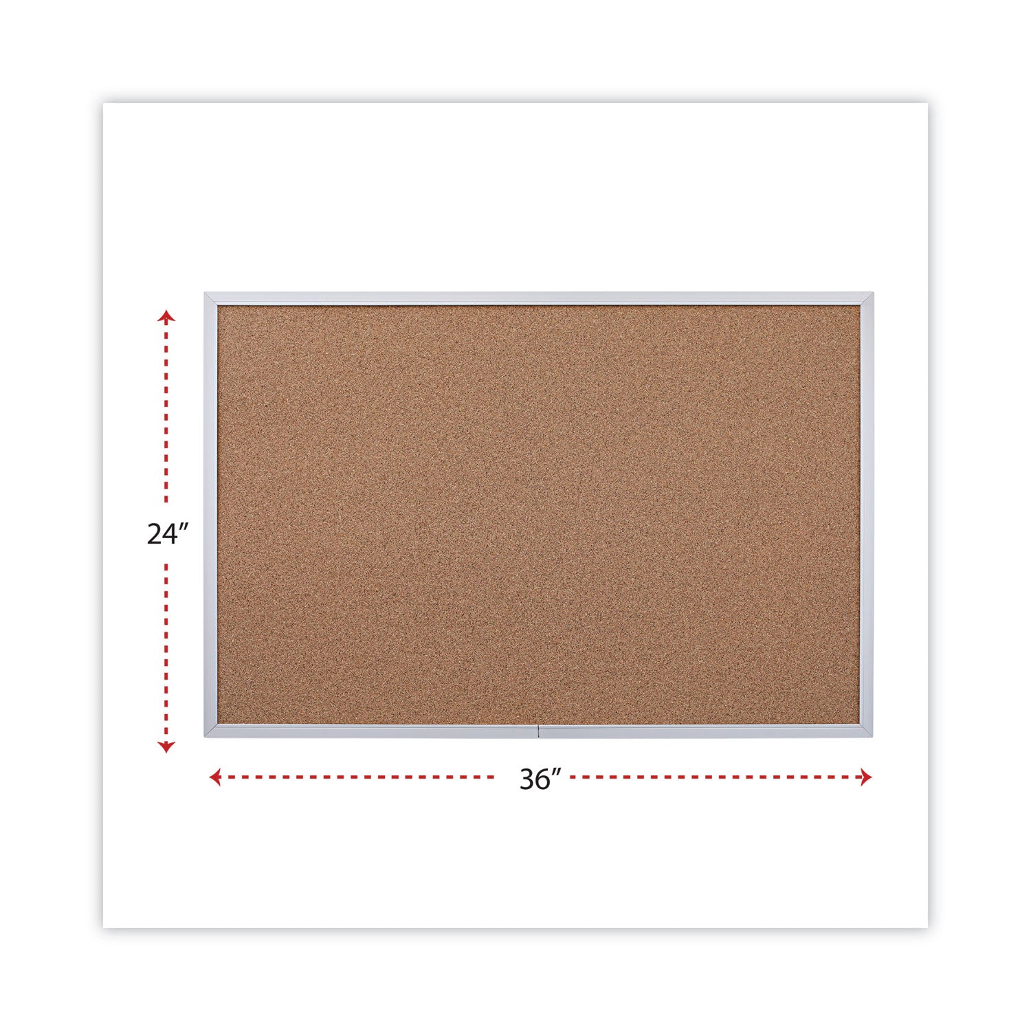 Cork Bulletin Board, 36 x 24, Tan Surface, Aluminum Frame - 