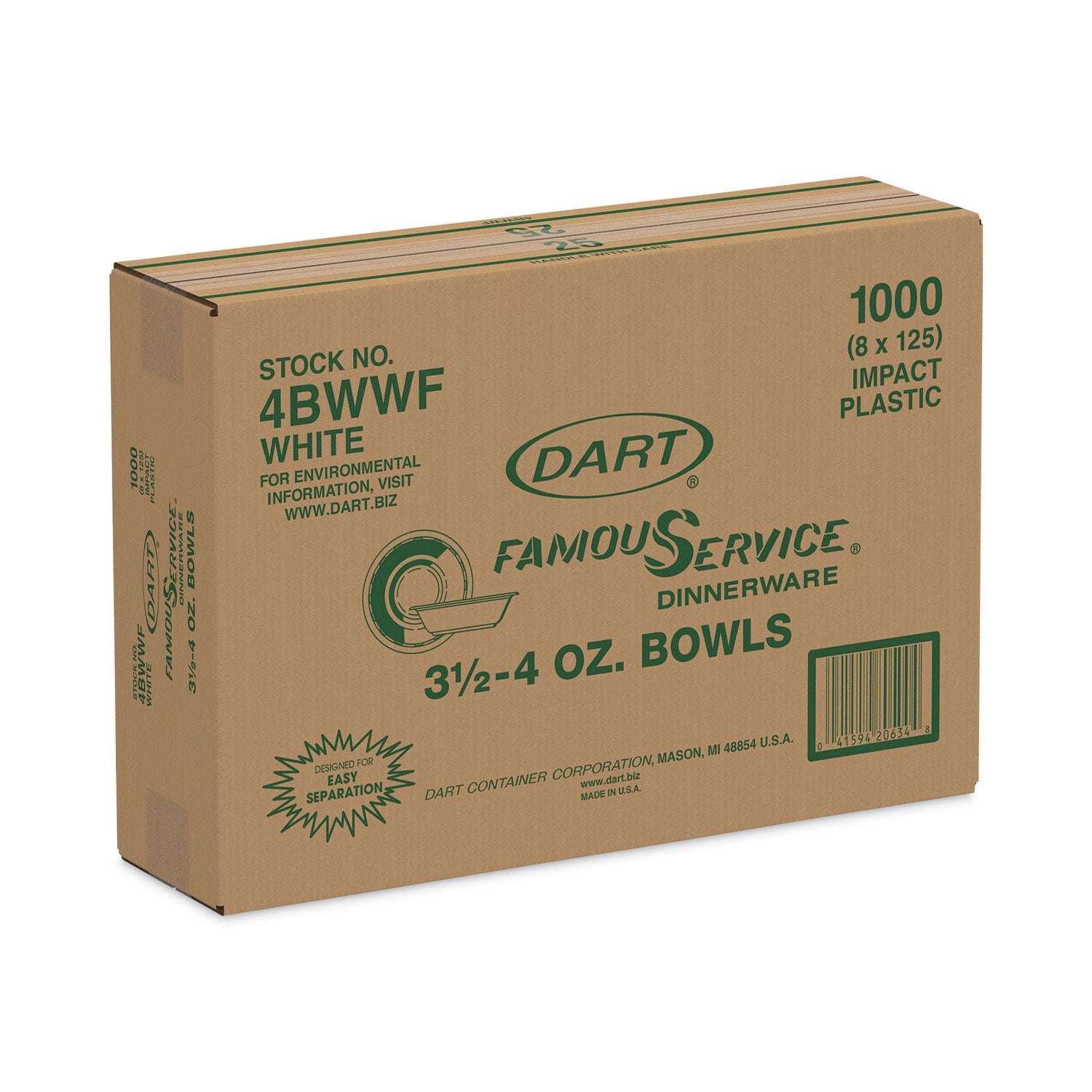 Famous Service Impact Plastic Dinnerware, Bowl, 5 to 6 oz, White, 125/Pack - 