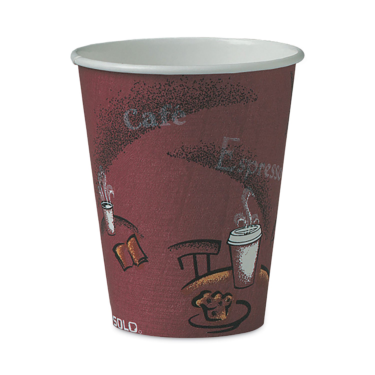 Paper Hot Drink Cups in Bistro Design, 8 oz, Maroon, 50/Bag, 20 Bags/Carton - 