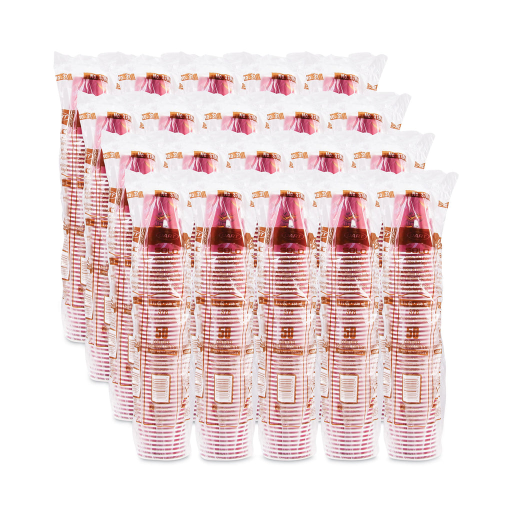 Paper Hot Drink Cups in Bistro Design, 8 oz, Maroon, 50/Pack