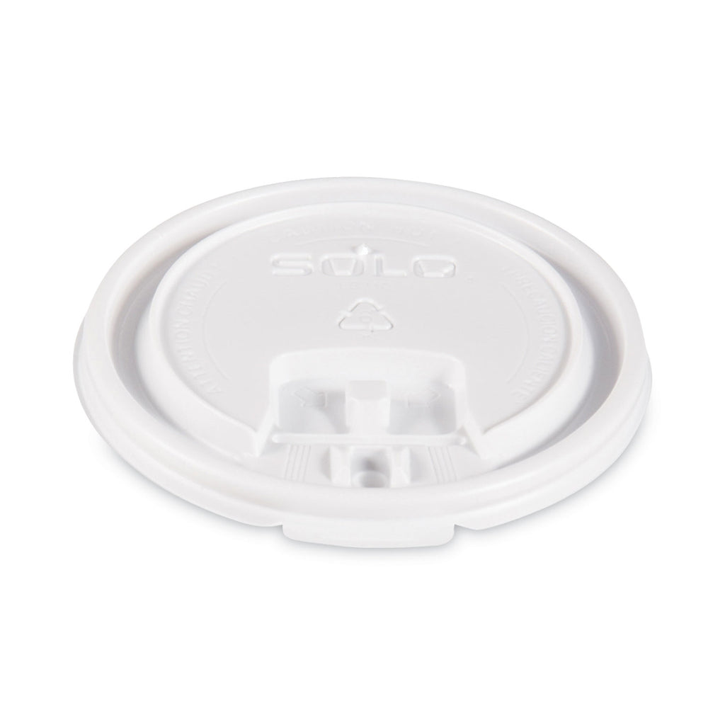 Lift Back and Lock Tab Lids for Paper Cups, Fits 10 oz Cups, White, 100/Sleeve, 10 Sleeves/Carton - 