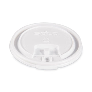 Lift Back and Lock Tab Lids for Paper Cups, Fits 10 oz Cups, White, 100/Sleeve, 10 Sleeves/Carton - 