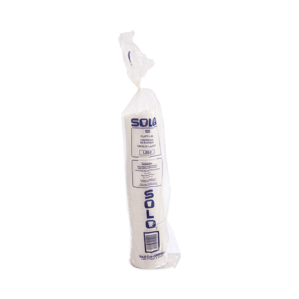 Lift Back and Lock Tab Lids for Paper Cups, Fits 10 oz Cups, White, 100/Sleeve, 10 Sleeves/Carton - 