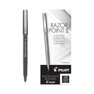 Razor Point II Super Fine Line Porous Point Pen, Stick, Ultra-Fine 0.2 mm, Black Ink, Black Barrel, Dozen - 