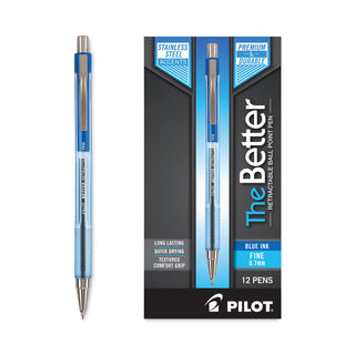 Better Ballpoint Pen, Retractable, Fine 0.7 mm, Blue Ink, Translucent Blue Barrel, Dozen