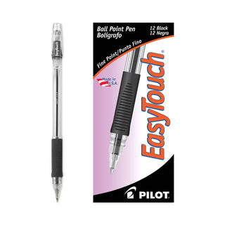 EasyTouch Ballpoint Pen, Stick, Fine 0.7 mm, Black Ink, Clear/Black Barrel, Dozen