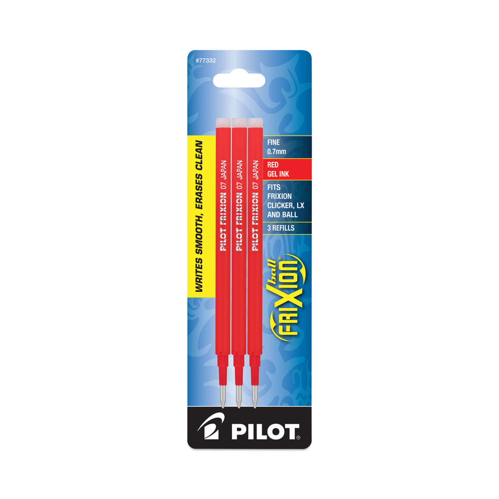 Refill for Pilot FriXion Erasable, FriXion Ball, FriXion Clicker and FriXion LX Gel Ink Pens, Fine Tip, Red Ink, 3/Pack