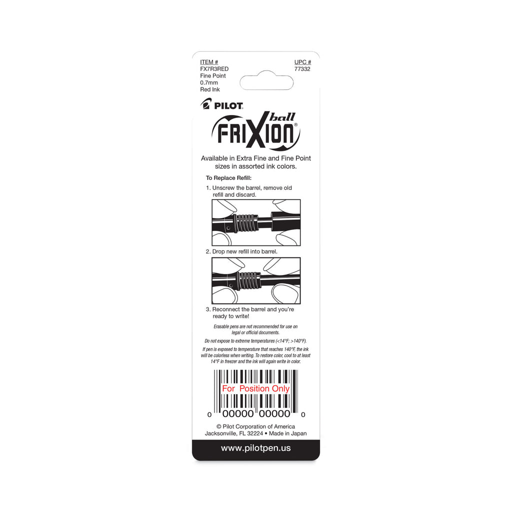 Refill for Pilot FriXion Erasable, FriXion Ball, FriXion Clicker and FriXion LX Gel Ink Pens, Fine Tip, Red Ink, 3/Pack
