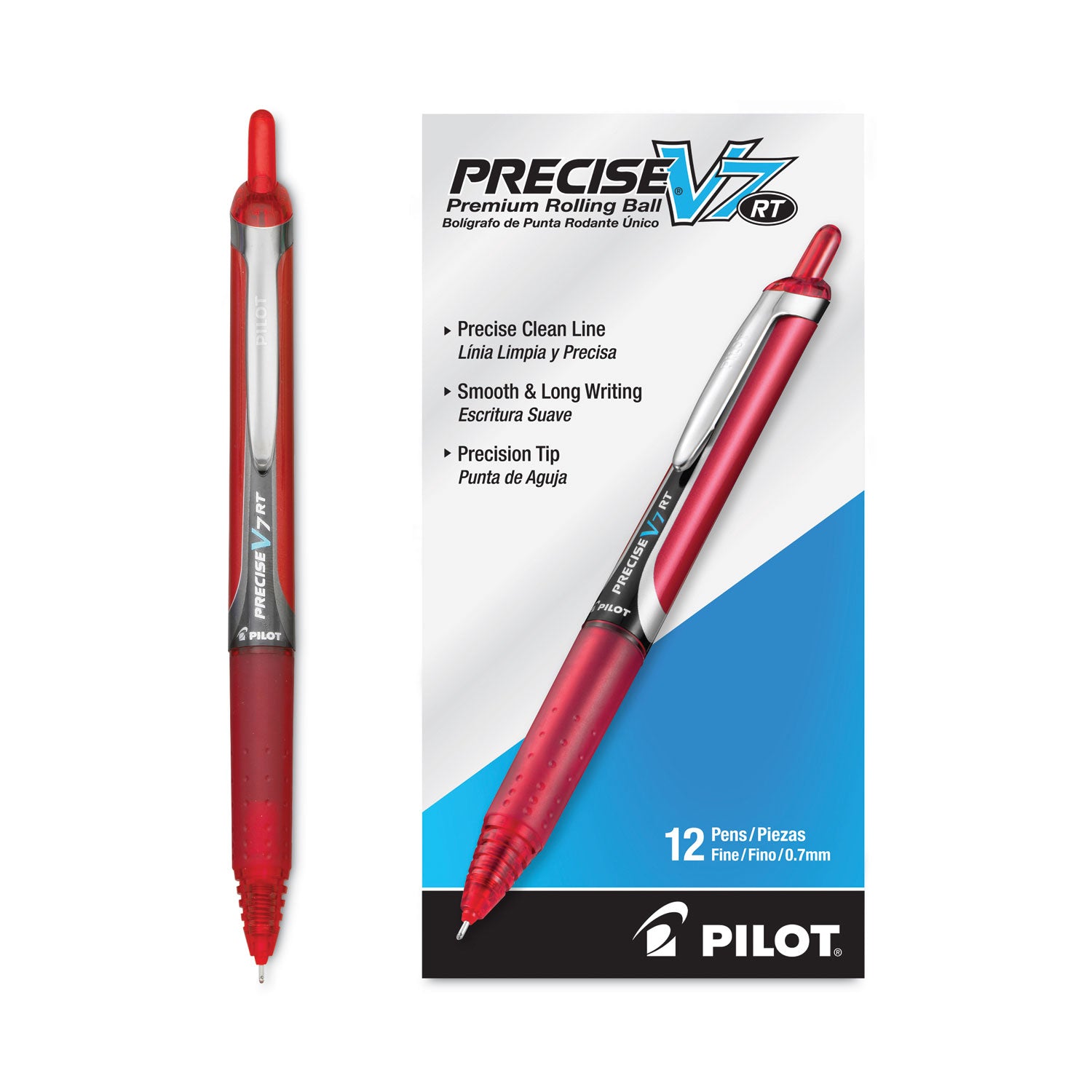 Precise V7RT Roller Ball Pen, Retractable, Fine 0.7 mm, Red Ink, Red Barrel