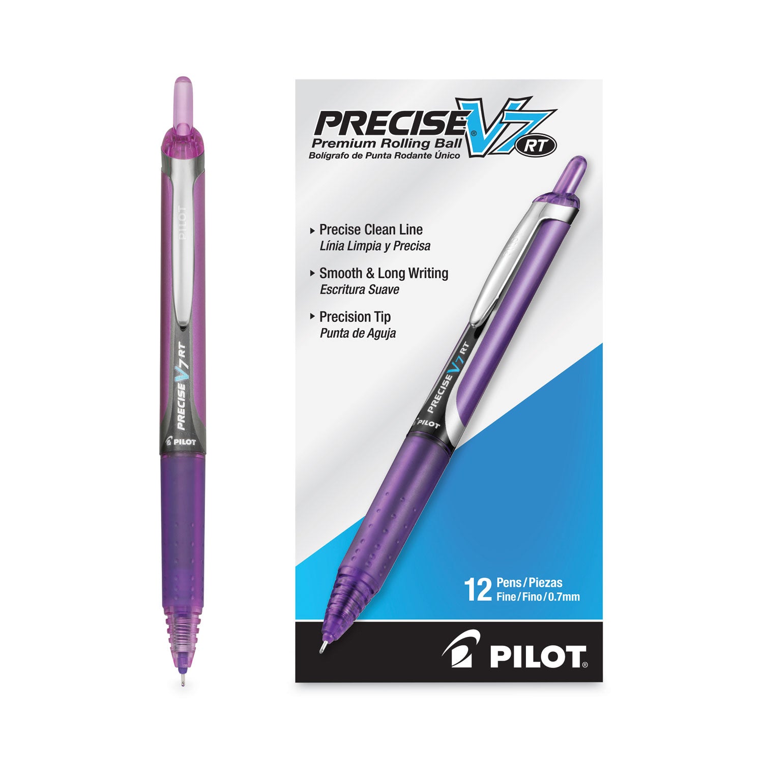Precise V7RT Roller Ball Pen, Retractable, Fine 0.7 mm, Purple Ink, Purple Barrel