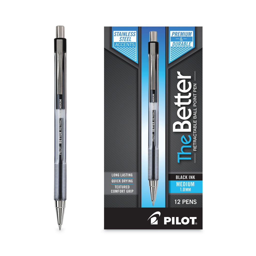 Better Ballpoint Pen, Retractable, Medium 1 mm, Black Ink, Smoke Barrel, Dozen