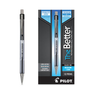 Better Ballpoint Pen, Retractable, Medium 1 mm, Black Ink, Smoke Barrel, Dozen
