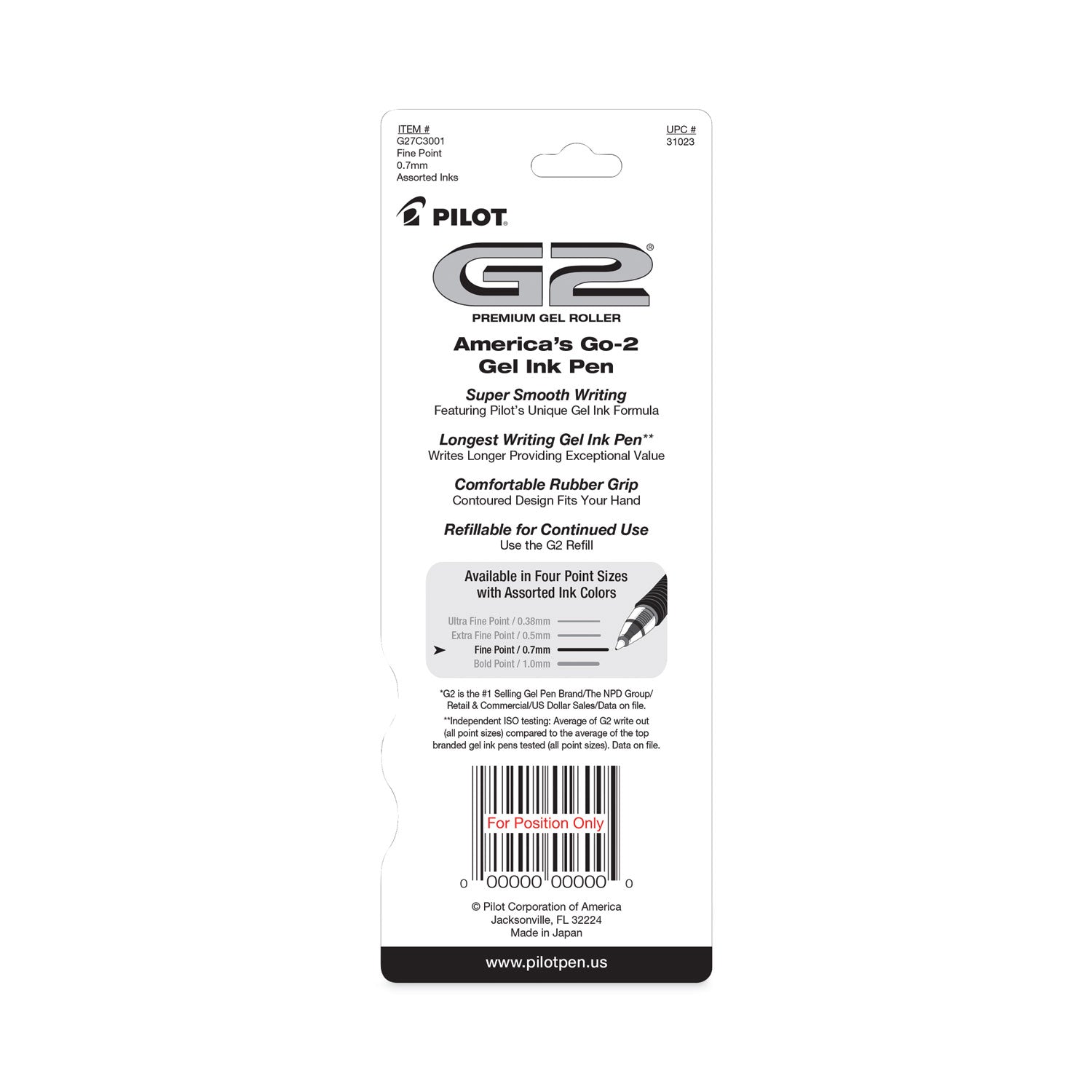 G2 Premium Gel Pen, Retractable, Fine 0.7 mm, Assorted Ink and Barrel Colors, 3/Pack