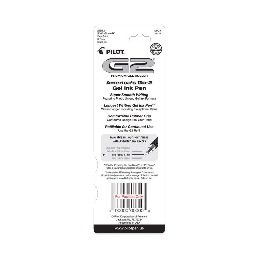G2 Premium Gel Pen, Retractable, Fine 0.7 mm, Black Ink, Smoke/Black Barrel, 2/Pack