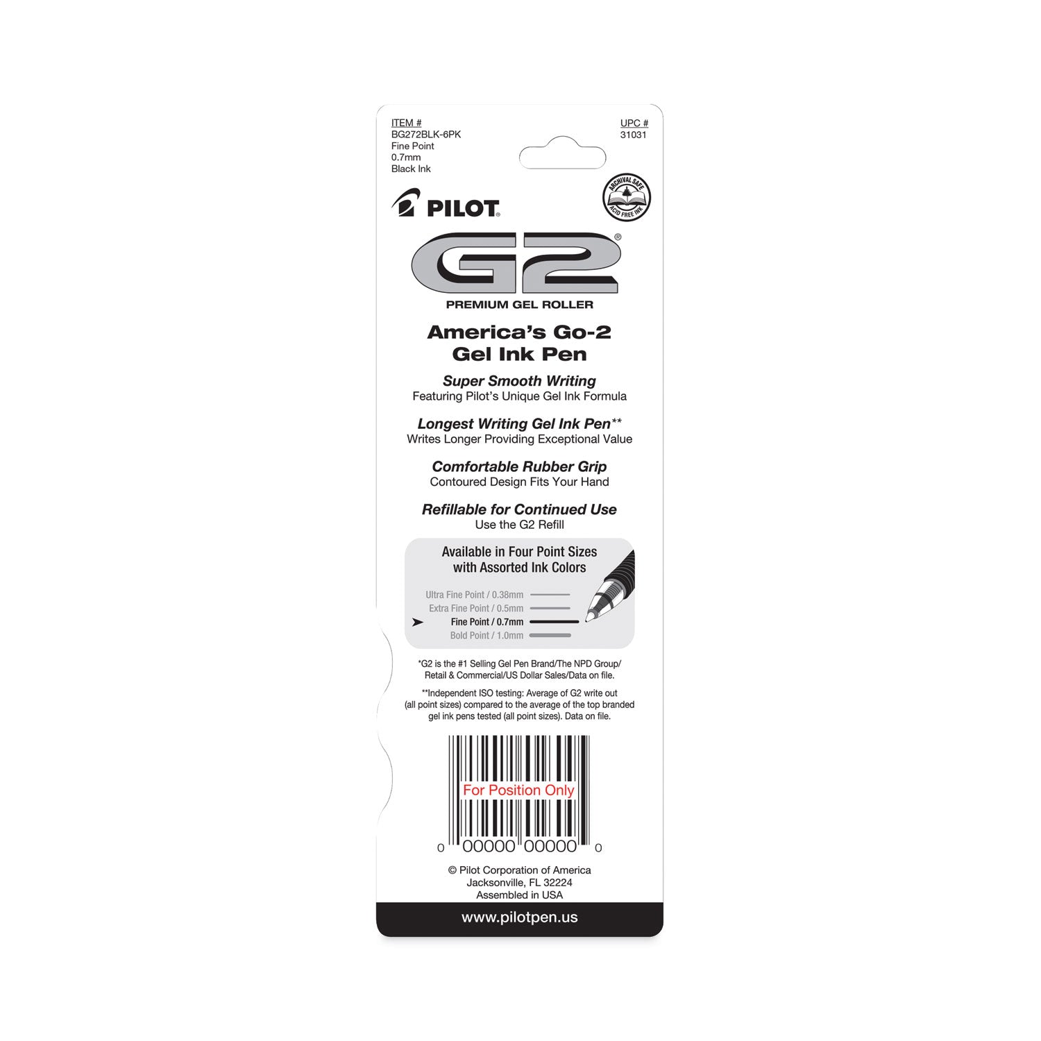 G2 Premium Gel Pen, Retractable, Fine 0.7 mm, Black Ink, Smoke/Black Barrel, 2/Pack
