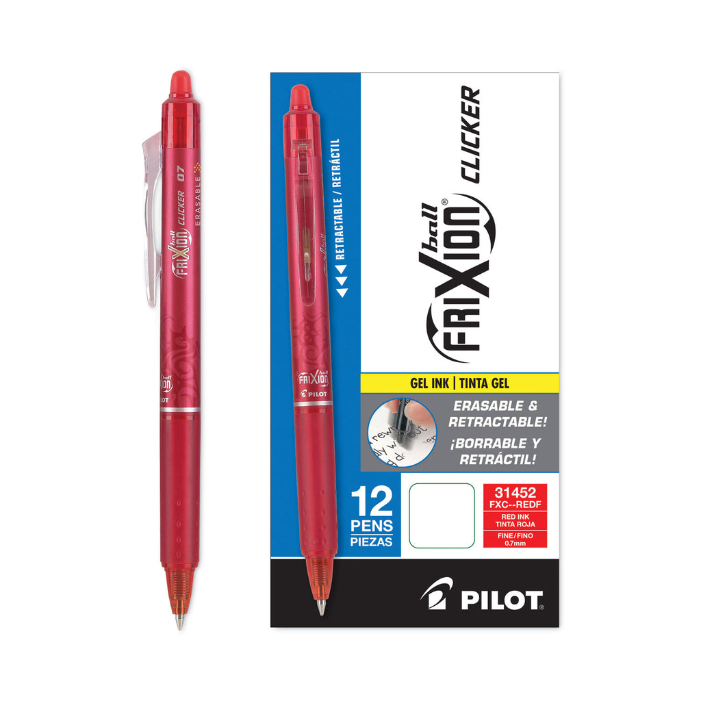 FriXion Clicker Erasable Gel Pen, Retractable, Fine 0.7 mm, Red Ink, Red Barrel