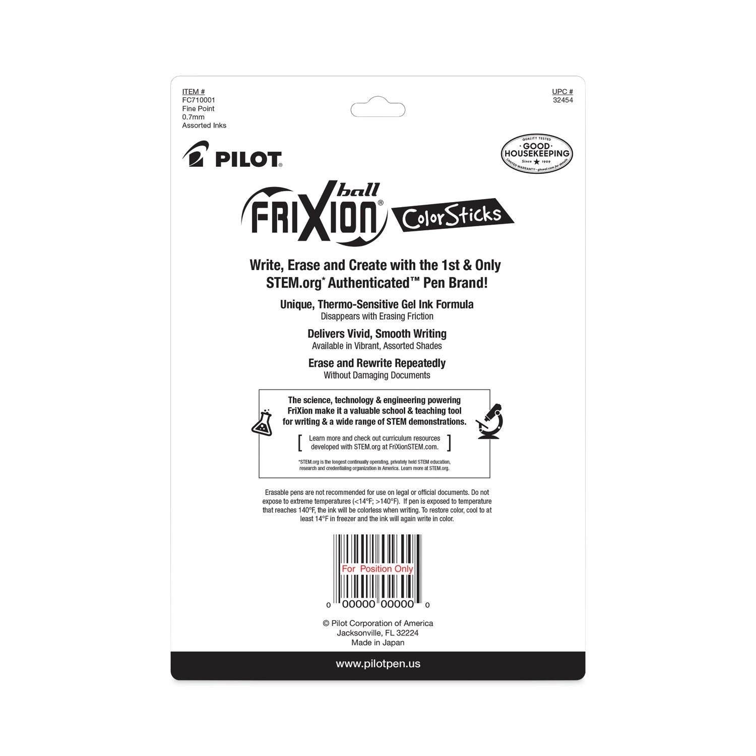 FriXion ColorSticks Erasable Gel Pen, Stick, Fine 0.7 mm, Ten Assorted Ink and Barrel Colors, 10/Pack