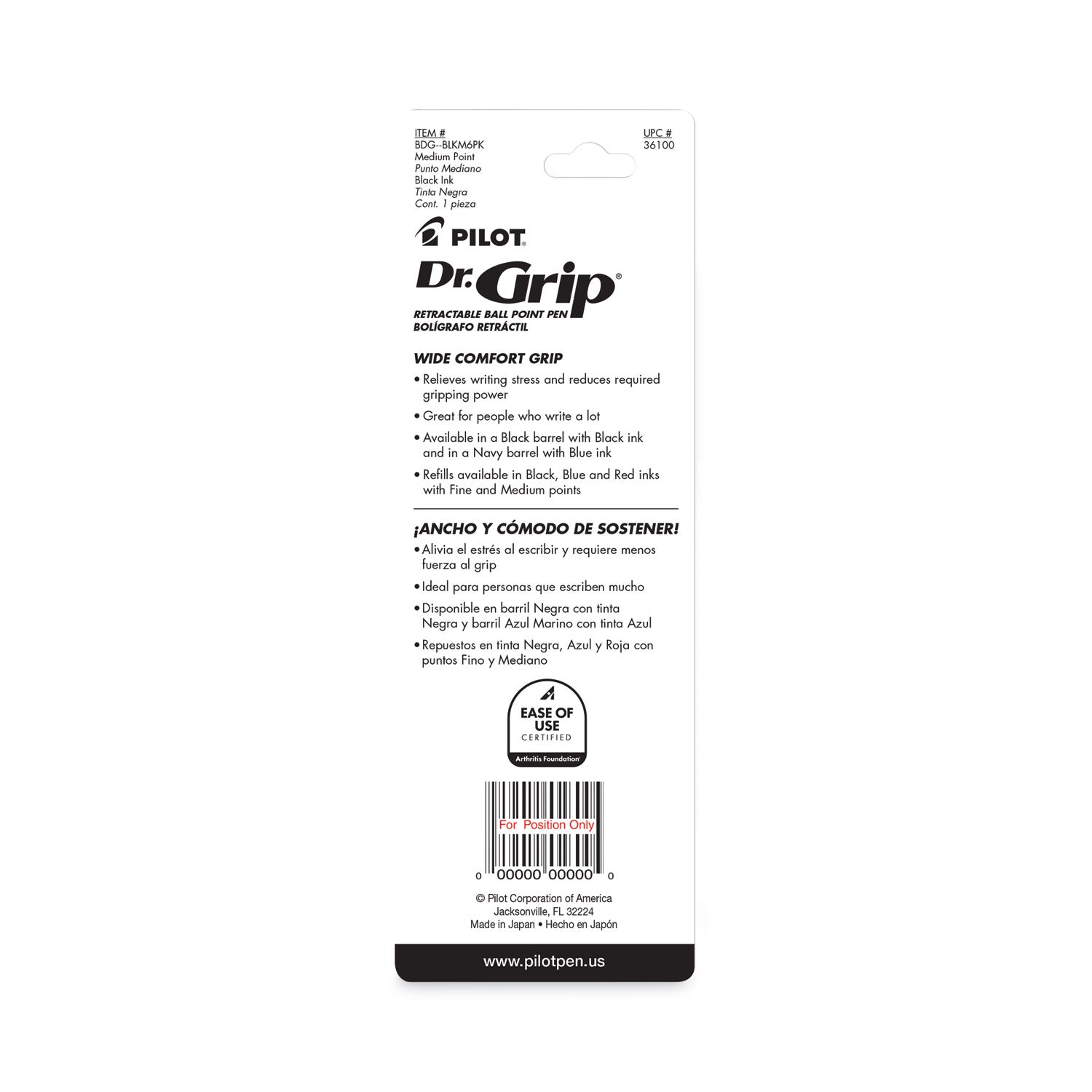 Dr. Grip Ballpoint Pen, Retractable, Medium 1 mm, Black Ink, Black Barrel