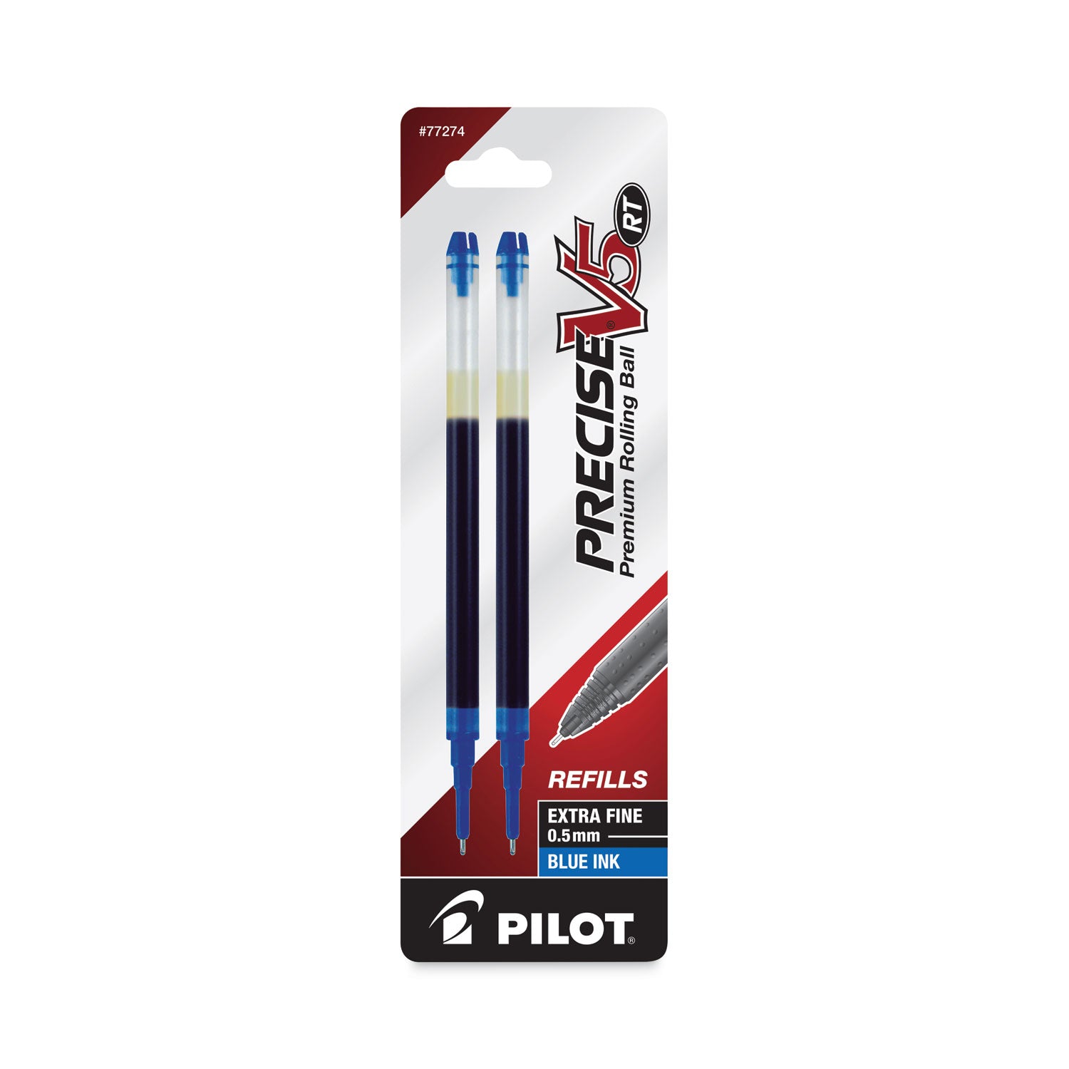 Refill for Pilot Precise V5 RT Rolling Ball, Extra-Fine Conical Tip, Blue Ink, 2/Pack