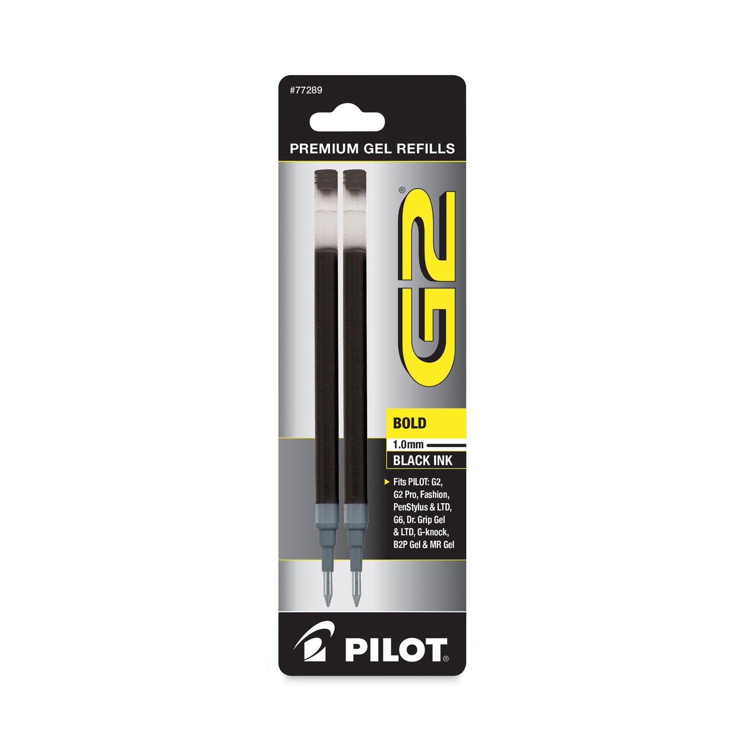 Refill for Pilot G2 Gel Ink Pens, Bold Conical Tip, Black Ink, 2/Pack