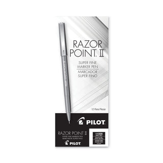 Razor Point II Super Fine Line Porous Point Pen, Stick, Ultra-Fine 0.2 mm, Black Ink, Black Barrel, Dozen - 