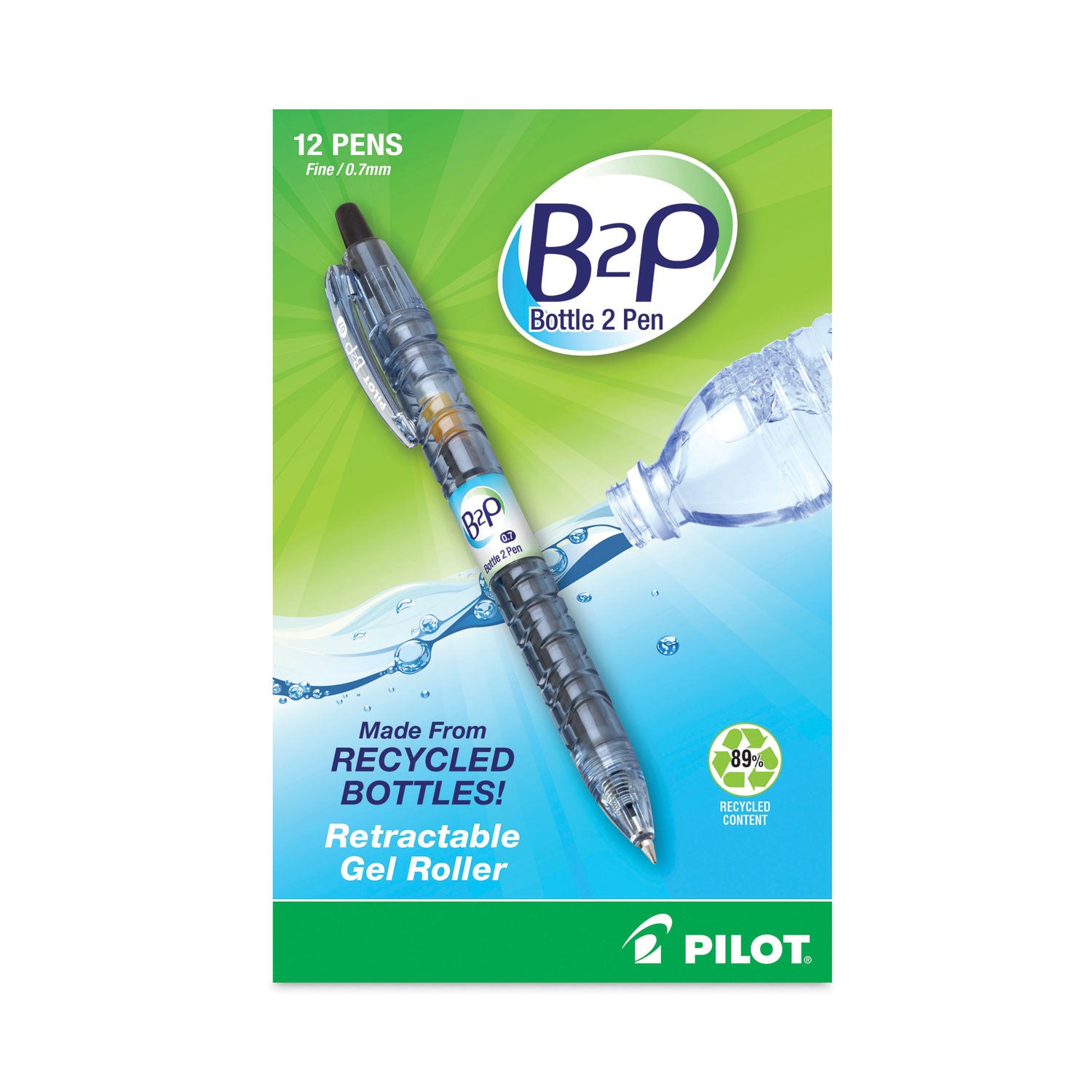 B2P Bottle-2-Pen Recycled Gel Pen, Retractable, Fine 0.7 mm, Black Ink, Translucent Blue Barrel - 