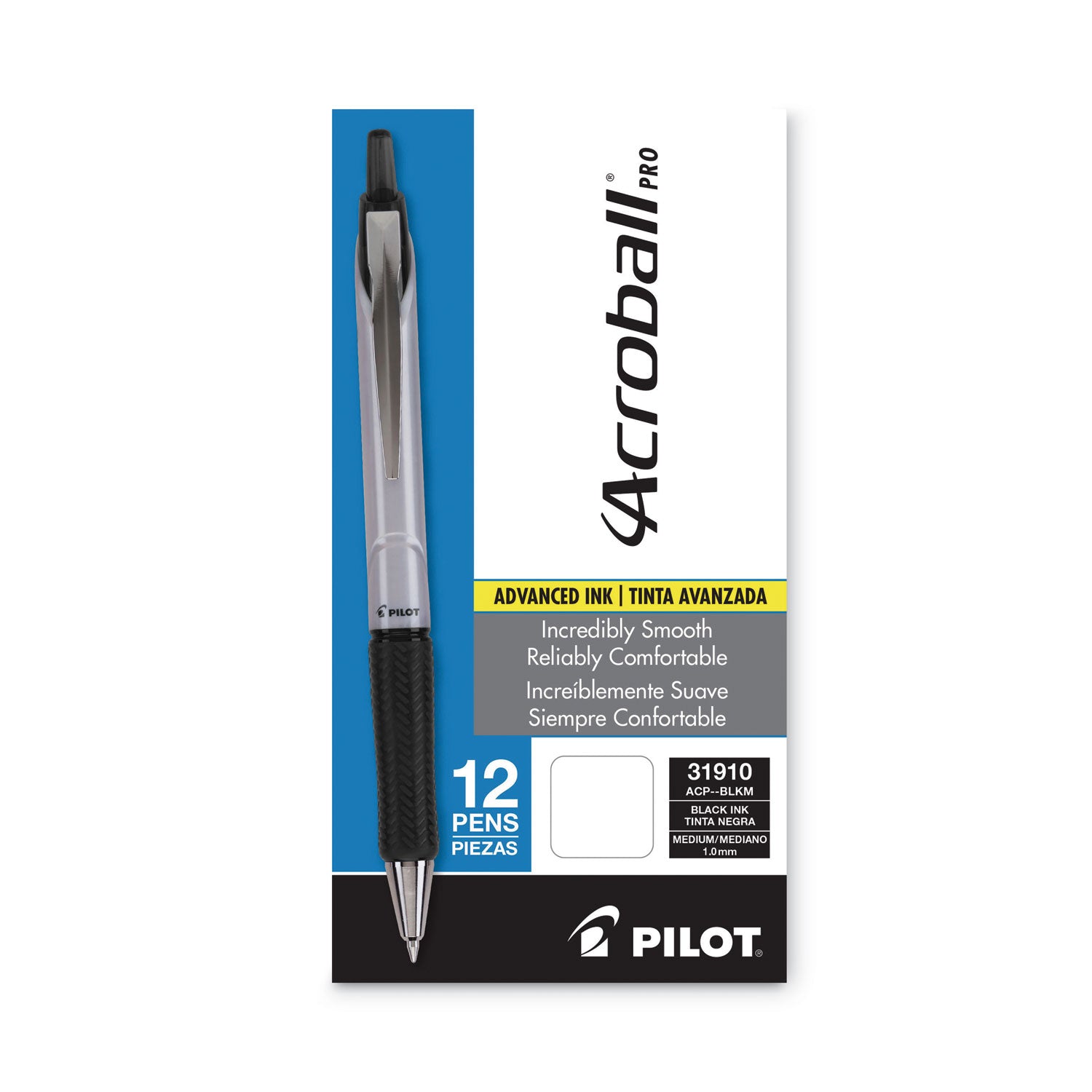 acroball-pro-advanced-ink-hybrid-gel-pen-retractable-medium-1-mm-black-ink-silver-black-barrel-dozen_pil31910 - 2