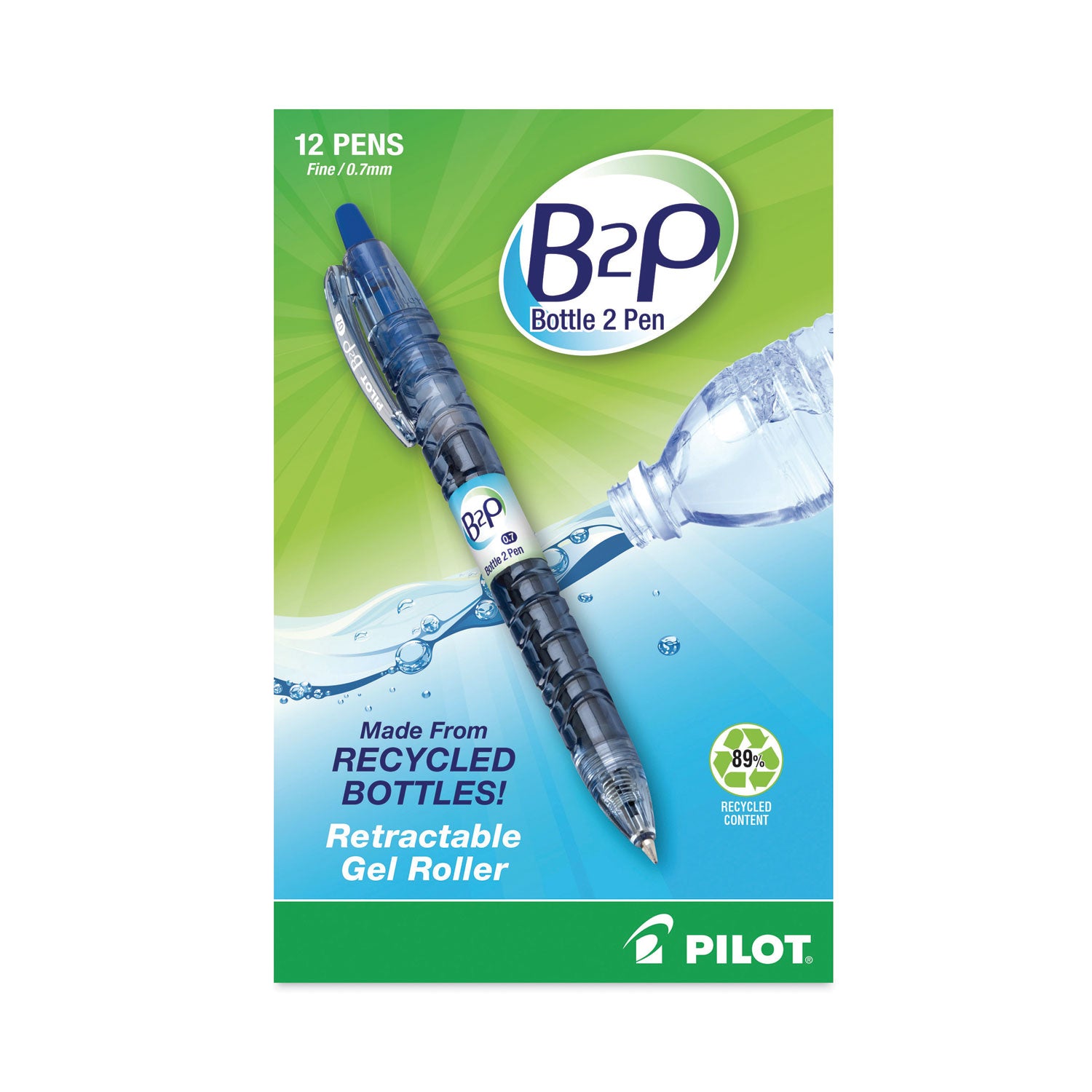 B2P Bottle-2-Pen Recycled Gel Pen, Retractable, Fine 0.7 mm, Blue Ink, Translucent Blue Barrel - 