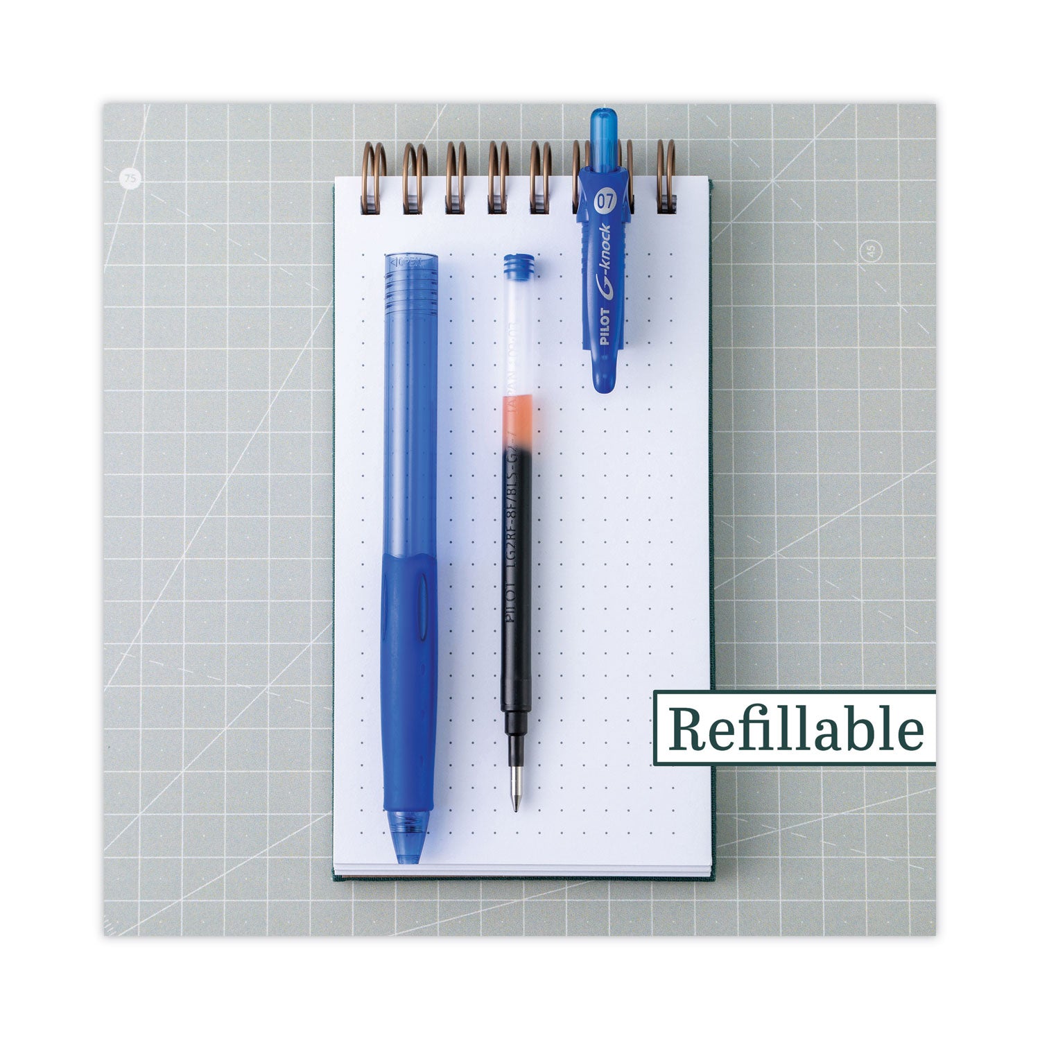 G-Knock BeGreen Gel Pen, Retractable, Fine 0.7 mm, Blue Ink, Translucent Blue/Blue Barrel, Dozen