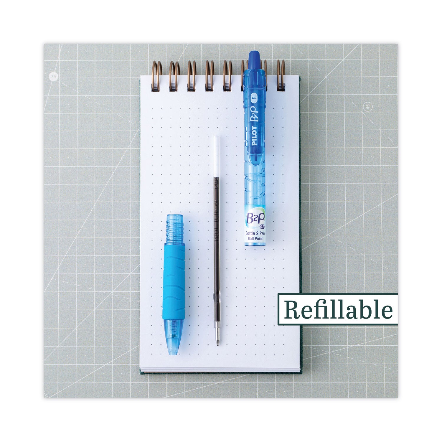 B2P Bottle-2-Pen Recycled Ballpoint Pen, Retractable, Fine 0.7 mm, Blue Ink, Translucent Blue Barrel, Dozen - 